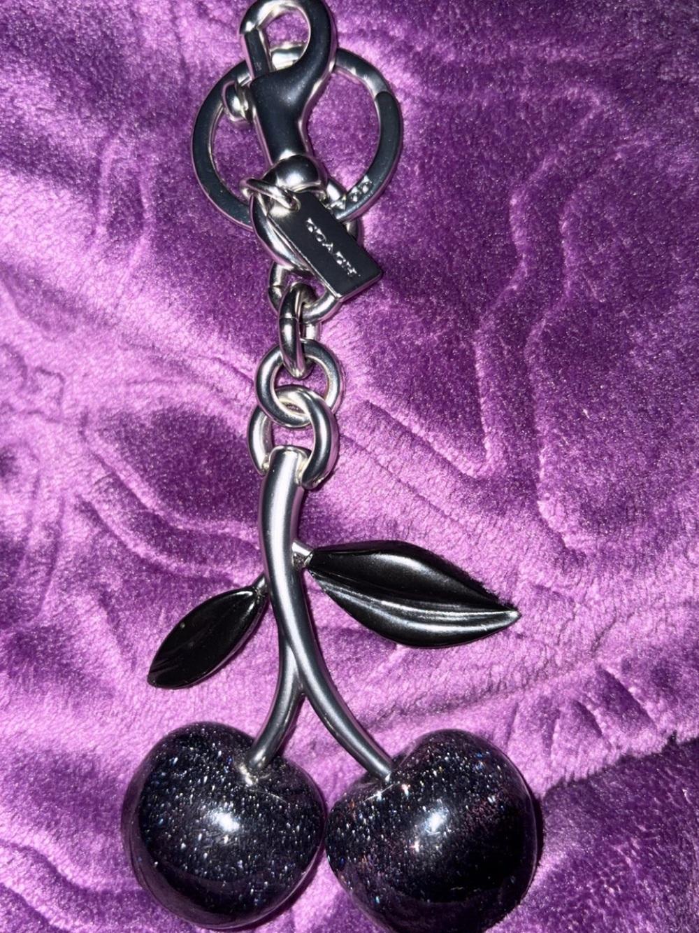 Black Glitter Cherry Keychain Charm - Women Accessories